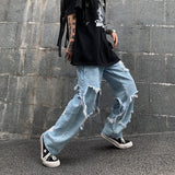 Harajuku ipped Hole Jeans Denim Pant Woman Man Straight Patchwork Baggy boyfriend y2k Punk Kpop Harajuku Streetwear Hip Hop