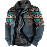 Foesce Winter Mens Warm Thick Fleece Lining Jackets Vintage Pattern Print Patchwork Turn-down Collar Buttoned Coats Men Outerwear
