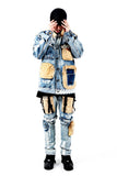 Men Punk Denim Jackets Multi Pockets Painted Coats Streetwear Oversize Coat for Male