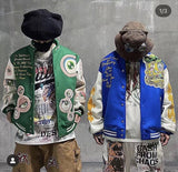 Foesce Retro Embroidery Bomber Jackets Men Kanye High Street Oversized Baseball Coat Armband Casual Leather Sleeve Jacket Autumn Unisex