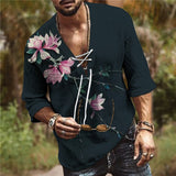 Mens Vintage  T-shirt Summer Top Casual Blouses Shirts Half Sleeve Cotton Linen Shirts Men Loose Baggy Shirt Silk Chemise Homme