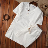 Foesce-(Shirt + shorts) summer fashion Short sleeve men shirt Cotton shirts men's casual elastic waist shirts men full size M-5XL
