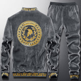 High end men's double-sided gold velvet J jacket suit warm and casual sportswear in autumn and winter