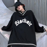 Goth Oversized T Shirt Women Men V-neck T-shirt Tops Loose Long-sleeves Letter Hot Hit Y2k Casual All-match Top Clothing