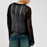 Spring Autumn New Sweater T-shirts For Men Elastic Hollow Slinghtly Transparent Long Sleeve Loose Versatile Knitting Tees Tops