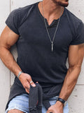 Summer New Fashion Tee Shirt Men Casual Solid Color Short Sleeve V Neck Pullovers Tops For Mens Slim T-shirts Streetwear