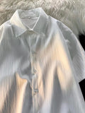 Foesce Pleated Jacquard Short-sleeved Shirt Men's Summer Ice Silk Thin Breathable Loose Casual Blouse Korean Simple Trend Top