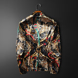 Luxury Golden Print Velvet Men T-shirts Turtleneck Tops Casual Vintage T Shirts Autumn Long Sleeve Streetwear Tees Male Clothing