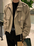 Foesce Men's Coat New Autumn Korean Loose Fashion Turn-down Collar Jacket Solid Color Pocket Temperament