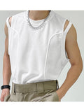 Tops Korean Style New Men Personalized Hollow Waistcoat Casual Streetwear Male Solid Simple Sleeveless Vests S-5XL
