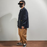 Street Coat Men's Loose Broad Coat Thick Bead Canvas Washing Tooling Multi-pocket Jacket
