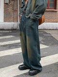 Foesce Retro Vintage Jeans For Men Y2k Street Hip-Hop Loose Wide Leg Straight Leg Pants Trend Retro Men'S Clothing