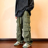 Foesce Cargo Pants Multi-pockets Tooling Pant Harajuku Men's Vintage Loose Wide Leg Pants Streetwear Casual Hip-hop Mopping Trousers