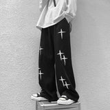 Foesce  Oversized Jeans Neutral Wide Leg Denim Trousers Loose Street  Men Jean Asthetic Man Jeans Pants Cross Print Casual Baggy Hip Hop