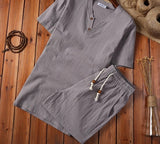 Foesce-(Shirt + shorts) summer fashion Short sleeve men shirt Cotton shirts men's casual elastic waist shirts men full size M-5XL