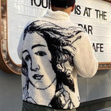 Foesce-New Fashion Pattern Wool Jackets For Men Winter Fashion Button-down Lapel Long Sleeve Fleece Coats Mens Casual Loose Cardigans