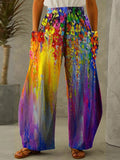 Foesce  New Fashion Pattern Printed Loose Bloomer Pants Women Spring Summer Mid Waist Casual Pants Female Vintage Pockets Trousers