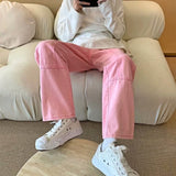 Foesce  New Fashion Pink Baggy Men Cargo Jeans Pants Elegant Straight Casual Women Solid Long Trousers Y2K Clothes Pantalon Homme