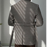 Woolen Blen Dplaid Retro Blazer Hombre Casual Men's Coat Slim Long Sleeve Belt Suit Blazers Chaqueta Invierno Hombre