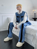 Foesce Jeans 2pcs Suit Men Trend Korean Handsome Casual Denim Vest Jacket + High Street Jeans Two-piece Suit Unisex Streetwear