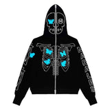 Y2K Full Zip Up Hoodie Men Autumn Winter Gothic Rhinestones Spider Web Sweatshirt Hip Hop Grunge Skeleton Oversized Jacket Coat