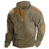 Vintage Waffed Patchwork Sweatshirt Men Spring Casual Loose Buttoned Stand Collar Pullover Mens Hoodie Fashion Streetwear