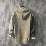 Autumn wear /men's witner fashion color block patchwork sweater loose fitknitted tops male hooded new