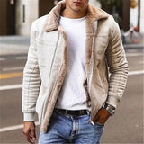 Men Plush Jacket Autumn and Winter Fashion Pure Color Warm Straight Jacket Men's Long Sleeve Zipper Turn-down Collar Jacket