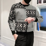 Korean Style Men Christmas Sweater Autumn and Winter Warm O-Neck Sueteres Para Hombre Slim Fit Snowflake Print Knitted Pullovers