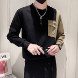 Foesce Stylish O-Neck Spliced Pockets Asymmetrical T-Shirt Men Clothing Spring New Oversized Casual Pullovers All-match Tee Shirt
