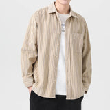 Temperament retro corduroy striped shirt men's spring and autumn style day casual long-sleeved shirt