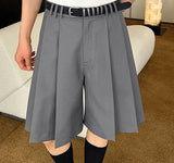 Foesce Men Shorts Pleated Solid Color Loose Streetwear Casual Men Bottoms Korean Style Summer Leisure Male Shorts S-5XL