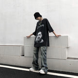 Jeans Men Washed Old Breasted Oversized Denim Pants New Harajuku Fashion Casual Retro Loose Hip Hop Straight Trousers Streetwear