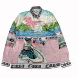 Foesce Silk Shirt Style Formula Racing Driver Gradient Landscape Silk Long Sleeve Shirt S-XL