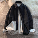 Foesce Solid Color Thicken Men Shirts Harajuku Casual Waffle Long Sleeve Male Blouses Turn-down Collar Autumn Winter Shirts