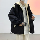 Autumn and Winter New Fake Two Outerwear Korean Fashion Loose Top Sport Casual Hooded Jacket Varsity Jacket Men Streetwear