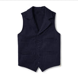 Foesce Men's Wool Blended Stand-collar Slim-fitting Vest Business Groomsmen Clothing Men Wedding Sleeveless Jacket