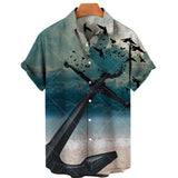 Foesce New Unisex Retro Men's Hawaiian Shirt Plus Size Shirt Sailboat Compass Marine 3d Print Retro Men's Shirt Loose Short Sleeve
