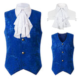 Foesce Mens Single Breasted Vest Gothic Steampunk Victorian Brocade Waistcoat Men Medieval Halloween Costume Party Vests With Jabot Tie