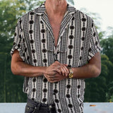 Vintage Shirt Print Men Lapel Shirts New Casual Summer Loose Short Sleeve Button Shirt Tops Mens Clothing Fashion Streetwear