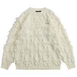 Distressed Tassel Sweaters Men's Oversized Streetwear Sweaters Black White Fashion Hip Hop Jumpers Knitted Pullovers