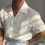 Summer Linen Cuban Collar Short-sleeved Shirt Beach Holiday Breathable Solid Color Shirt Retro Loose Top Ropa Hombre Casual
