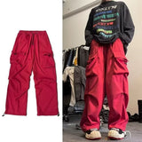 Black Cargo Pants for Men Hip Hop Gray Cargo Trousers Male Red Spring Cotton Loose Casual Streetwear Hip Hop Pocket