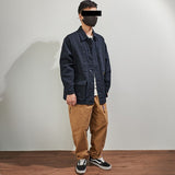 Street Coat Men's Loose Broad Coat Thick Bead Canvas Washing Tooling Multi-pocket Jacket