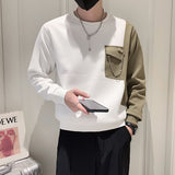 Foesce Stylish O-Neck Spliced Pockets Asymmetrical T-Shirt Men Clothing Spring New Oversized Casual Pullovers All-match Tee Shirt
