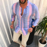 Foesce New Male Long Sleeve Mens Shirts Spring Autumn Striped Slim Fit Stand Collar Shirt Male Clothes Casual Male Shirt Tops