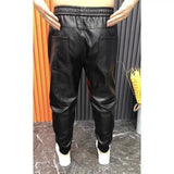 PU Strap Casual Leather Pants Velvet Men's Casual Trousers Solid Color Simple Wild Men's Casual Pants Solid Color Man pants