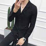 Foesce Brand Clothing Men High Quality Spring Long-Sleeved Shirts/Male V-neck Slim Fit Casual Business Shirts Plus Size S-4XL