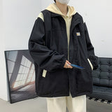 Autumn and Winter New Fake Two Outerwear Korean Fashion Loose Top Sport Casual Hooded Jacket Varsity Jacket Men Streetwear