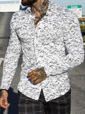 Vintage Print Mens Clothing Long Sleeve Turn-down Collar Button-up Shirts Spring Summer Fashion Mens Loose Shirt Streetwear